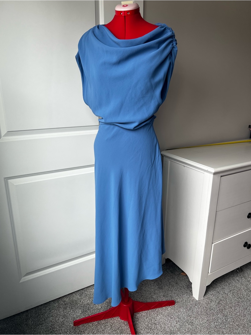 Mango Powder Blue Draped Midi Dress